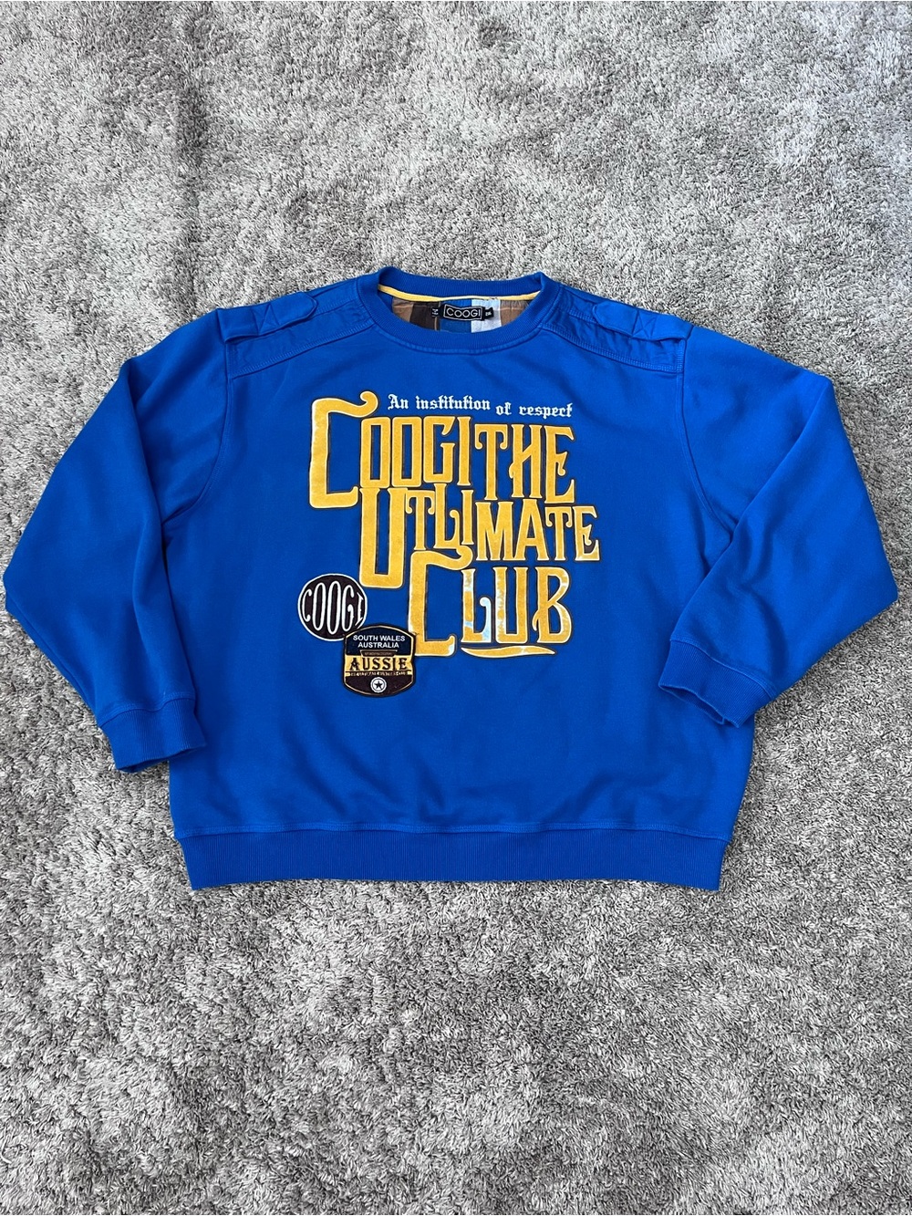 VTG COOGI Y2K Sweatshirt The Ultimate Club Spell Out Men"s 2XL Blue Yellow